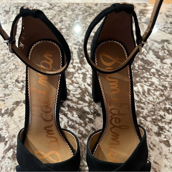 Sam Edelman Yancy Black Suede Ankle Strap Peep Toe Block Heel Sandal Size 9.5M - Picture 3 of 11